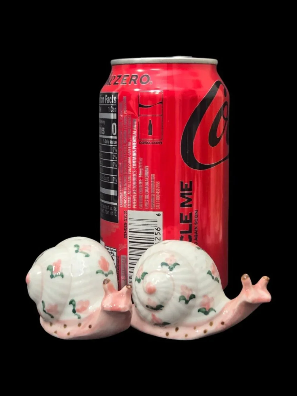 Vintage Snail Salt Pepper Shaker Set Pink Green Dots Floral Kitsch Whimsical